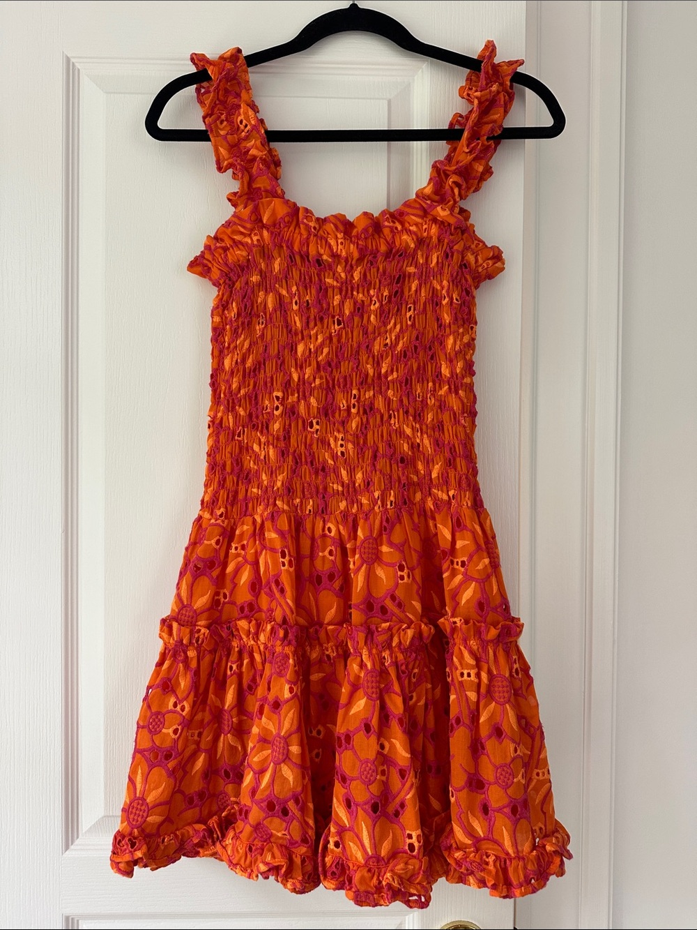 Waimari Orange Pink Floral Smocked Mini Sundress